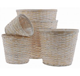 White Wash Bamboo Planter - fits 10" pot